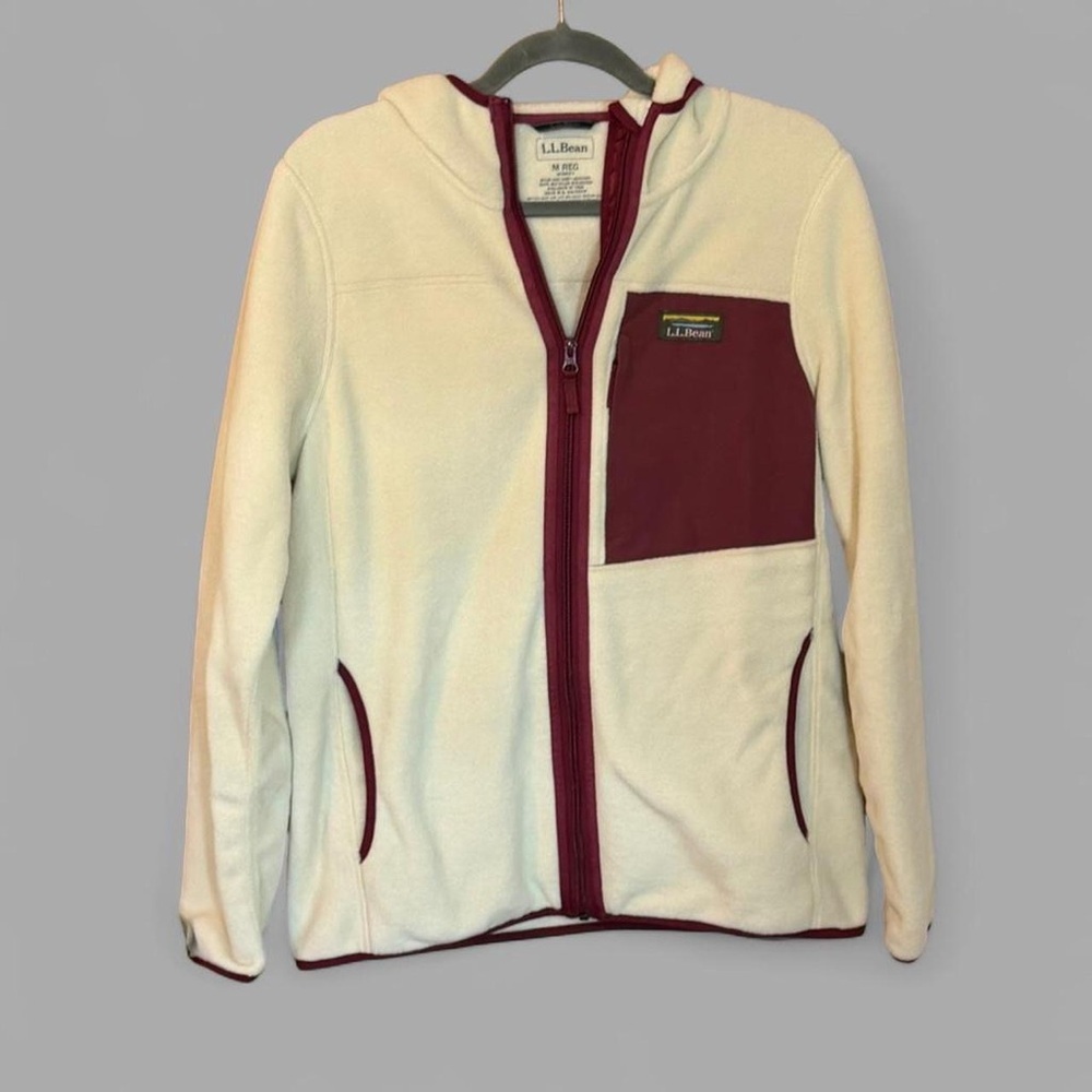 L.L. Bean Women's Burgundy and Cream Fleece Jacket Medium